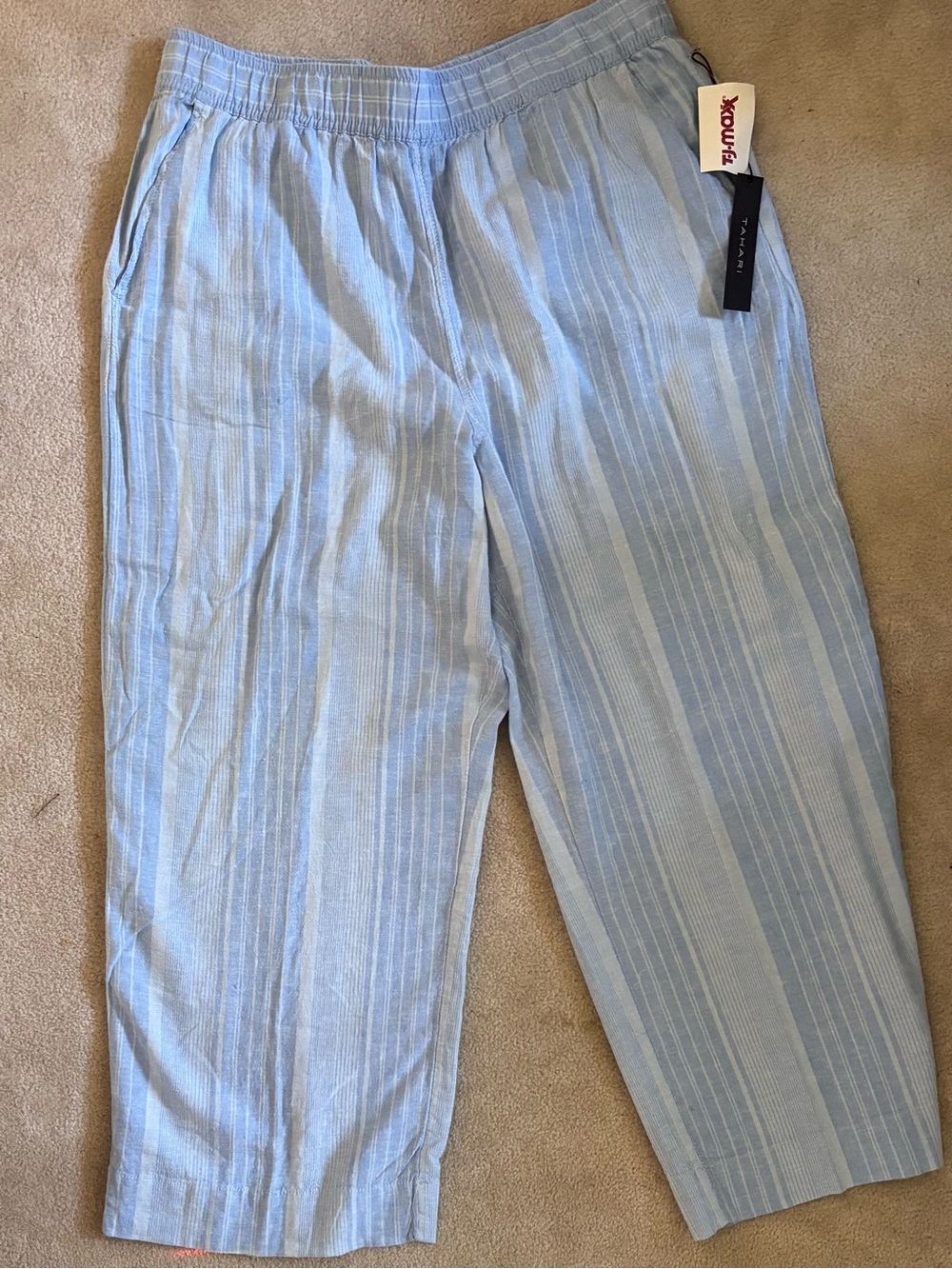Blue Striped Linen-Blend Pants